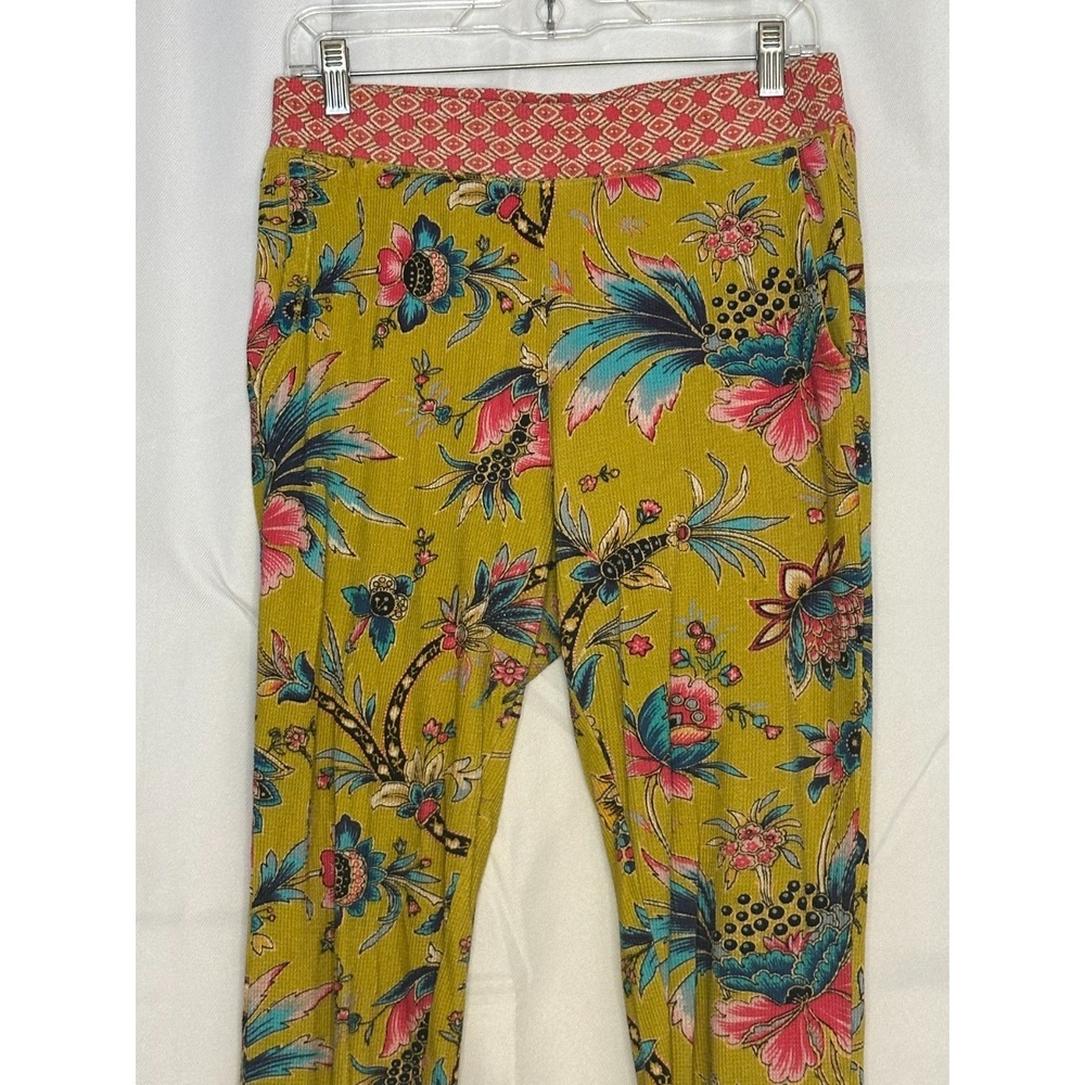 Sundance M Waffle Knit Floral Leggings Boho Mustard Cotton Lagenlook Cottagecore - Picture 5 of 7